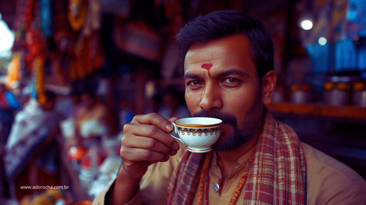 Cidadão indiano tomando chai